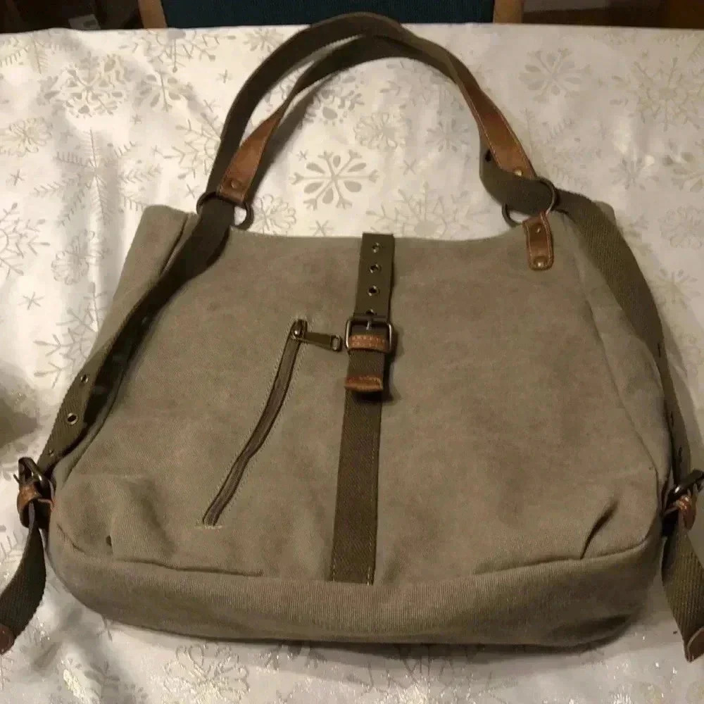 Cargoit stonewashed canvas with leather handle backpack.